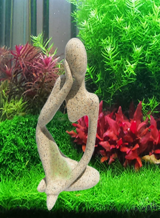 Anranmm Sandstone Meditating Statue Fish Tank Decorations Betta Fish Aquarium Ornaments Small Thinker Statue Decorative Accessories for Underwater Landscaping Home Garden Décor - Image 1